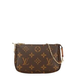 LOUIS VUITTON Authentic Brown Monogram Leather Pochette Mini Bag